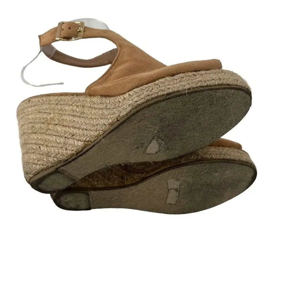 Espadrille Wedge Sandals Tan Brown Peep Toe Refresh Brand Womens Size 8.5 Boho